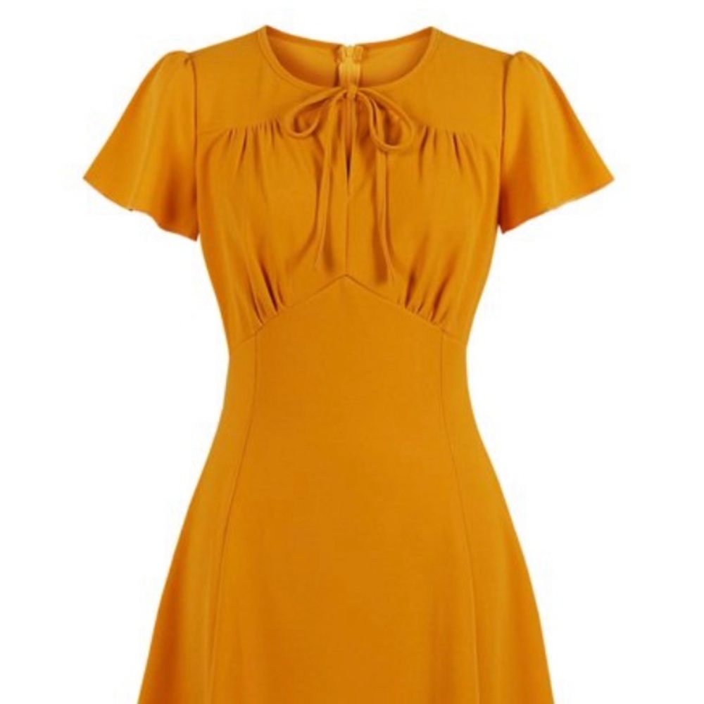 Yellow-Tie-Front-Flutter-Sleeve Dress